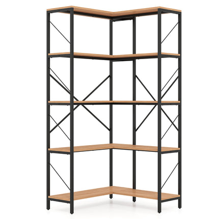 5-Tier L-Shaped Corner Bookcase with Metal Frame, 66" Tall