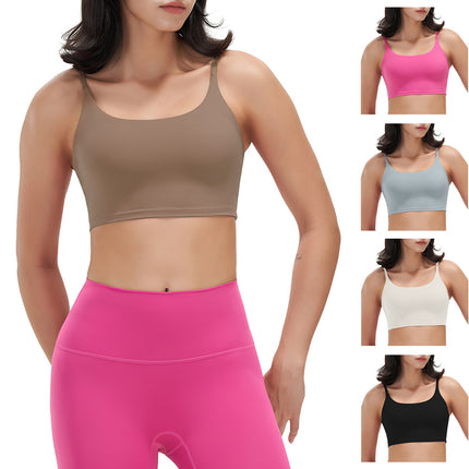 Women Strap Sport Bras Padded Strappy Crop Square Neck Low Impact Bras Sexy Fitness Tank Tops with Removable Pads Flat Straps for Gym Yoga Workout Run