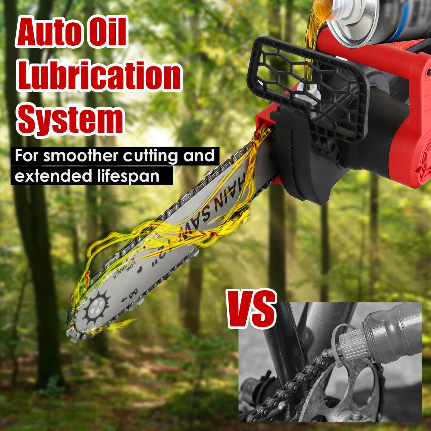 12" Cordless Chainsaw – Brushless, Dual 21V Batteries, Auto Oiler