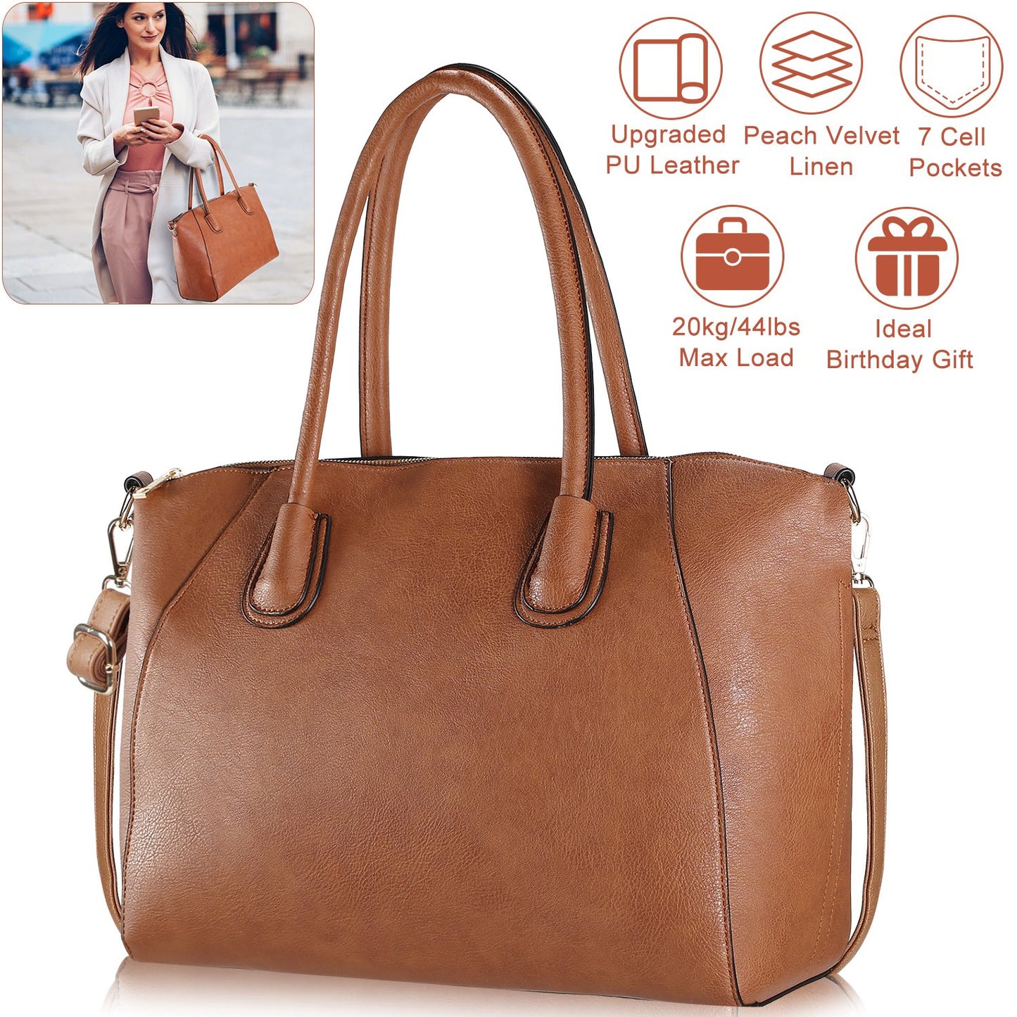 WomenÕs Soft Leather Handbag Tote Bags Large Shoulder Crossbody Bag 7 Cells Zipper Purse Handle Bag Phone Book Cosmetic Case for Office Lady Student