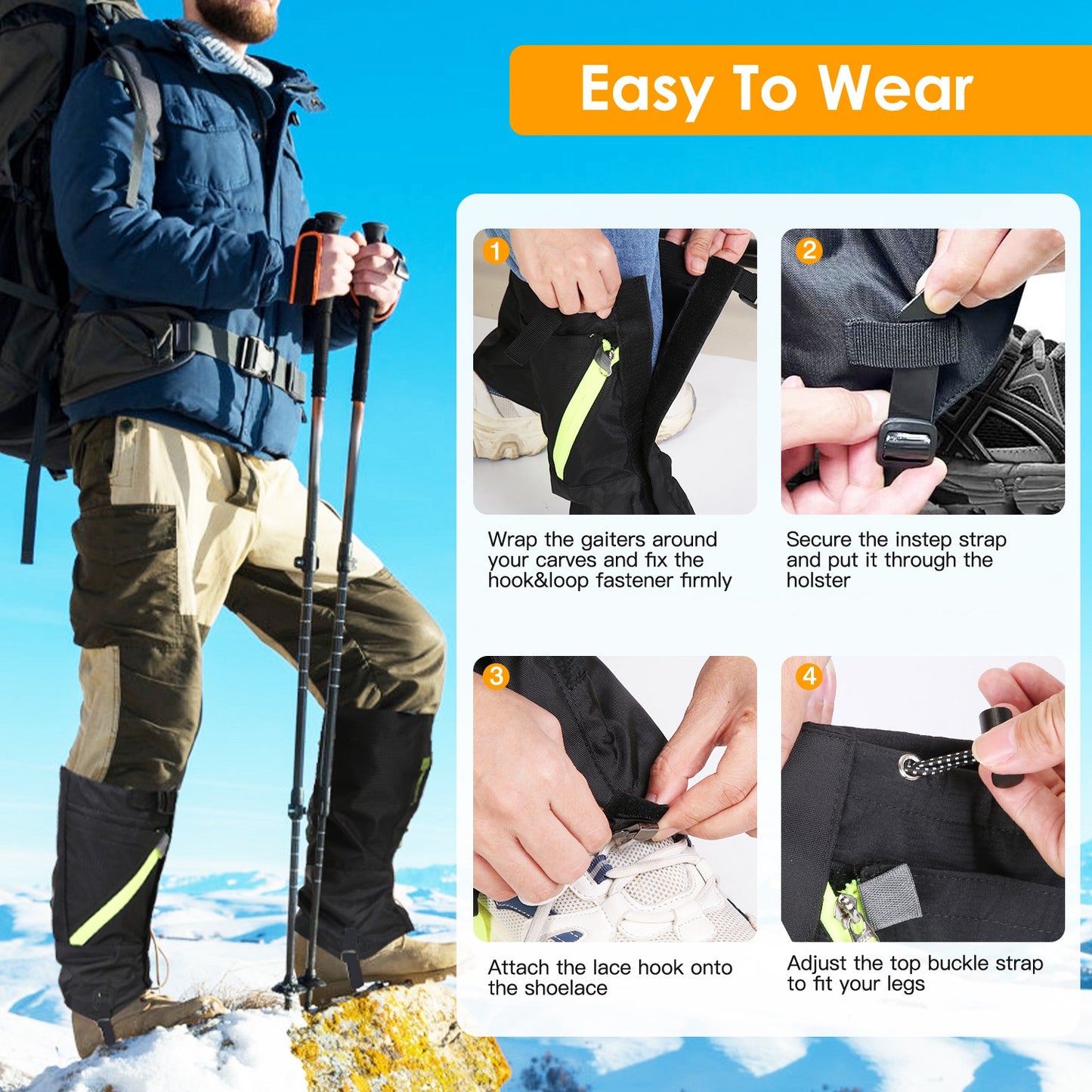 Leg Gaiters Waterproof Snow Boot Gaiters Snow Legging Shoe Gaiters Leg Cover for Walking Hunting Mountain Climbing Snowshoeing