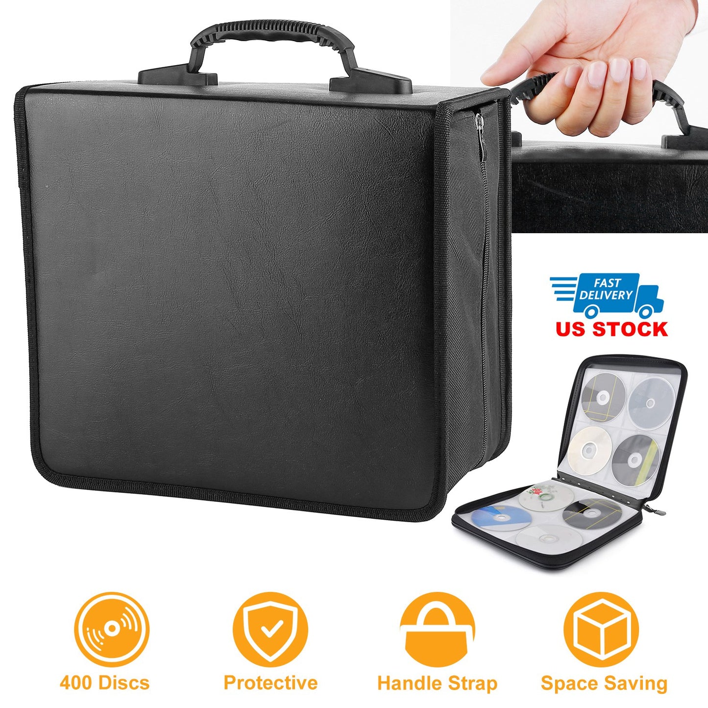 400 Discs CD Case CD DVD Storage Binder Sleeves Bag Portable Media Disk Wallet Album W/ Carrying Handle