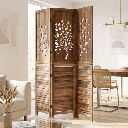3-Panel Folding Room Divider with Tree Cutout Design, 67" Tall