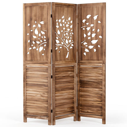 3-Panel Folding Room Divider with Tree Cutout Design, 67" Tall