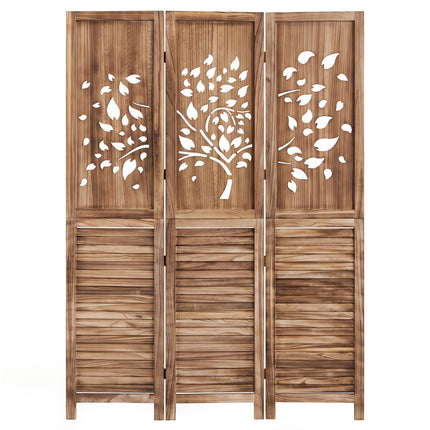 3-Panel Folding Room Divider with Tree Cutout Design, 67" Tall