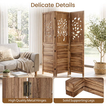 3-Panel Folding Room Divider with Tree Cutout Design, 67" Tall