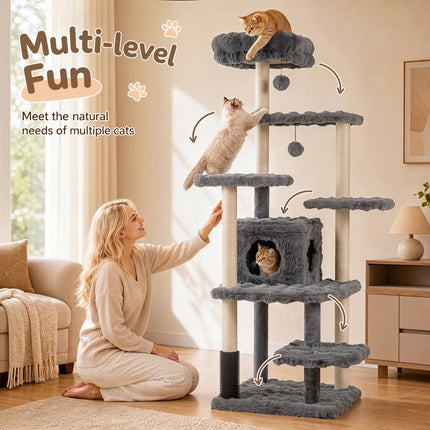 Multi-Level Cat Tree 67 Inch with Condo and Perch