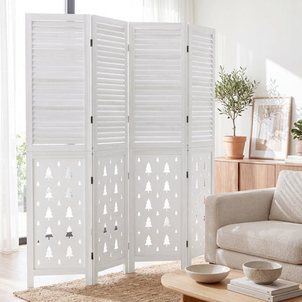 6-Panel Wood Room Divider with Tree Pattern - 67" Tall
