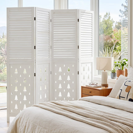 6-Panel Wood Room Divider with Tree Pattern - 67" Tall
