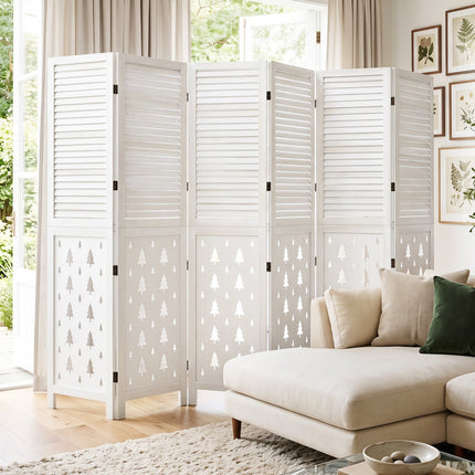 6-Panel Wood Room Divider with Tree Pattern - 67" Tall