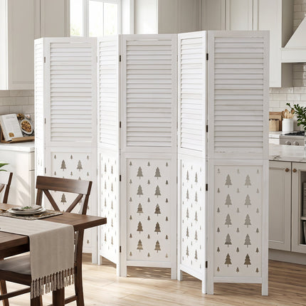 6-Panel Wood Room Divider with Tree Pattern - 67" Tall