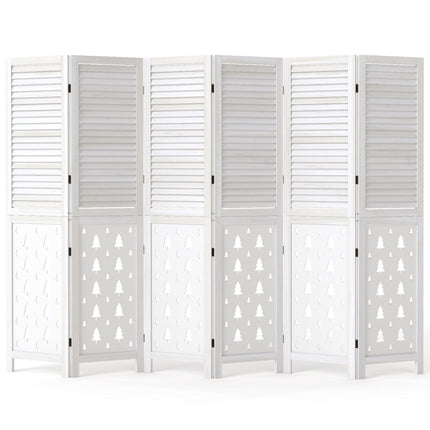 6-Panel Wood Room Divider with Tree Pattern - 67" Tall