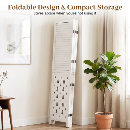 6-Panel Wood Room Divider with Tree Pattern - 67" Tall