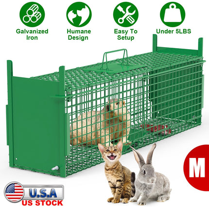 32in 2 Door Live Animal Cage Trap For Animals Under 12LBS Easy To Setup Humane Galvanized Iron Trap Cage For Rabbits Groundhogs Skunk Opossums Nutria