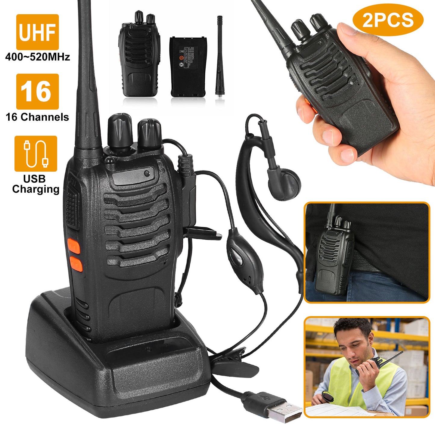 2 x Baofeng BF-888S Walkie Talkies Two Way Radio UHF 16CH 400-470MHZ Long Range