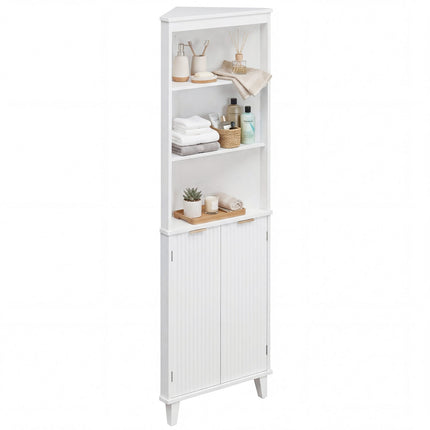 68 Inch Tall Bathroom Floor Storage Cabinet with Fluted Doors