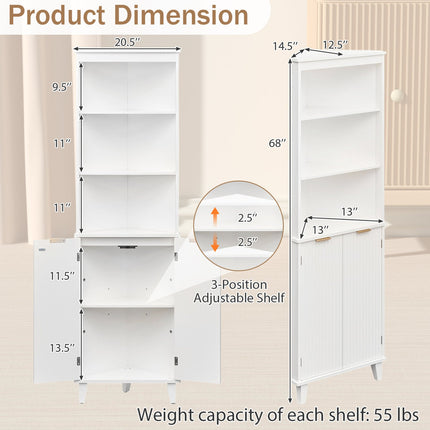 68 Inch Tall Bathroom Floor Storage Cabinet with Fluted Doors