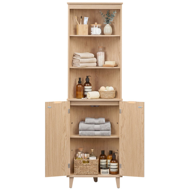 68 Inch Tall Corner Cabinet with Fluted Doors for Bathroom