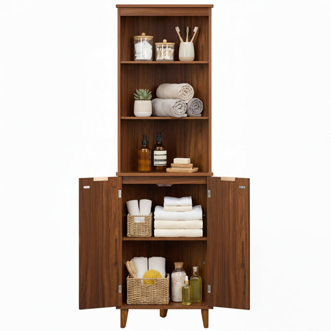 68 Inch Tall Corner Cabinet with Fluted Doors for Bathroom