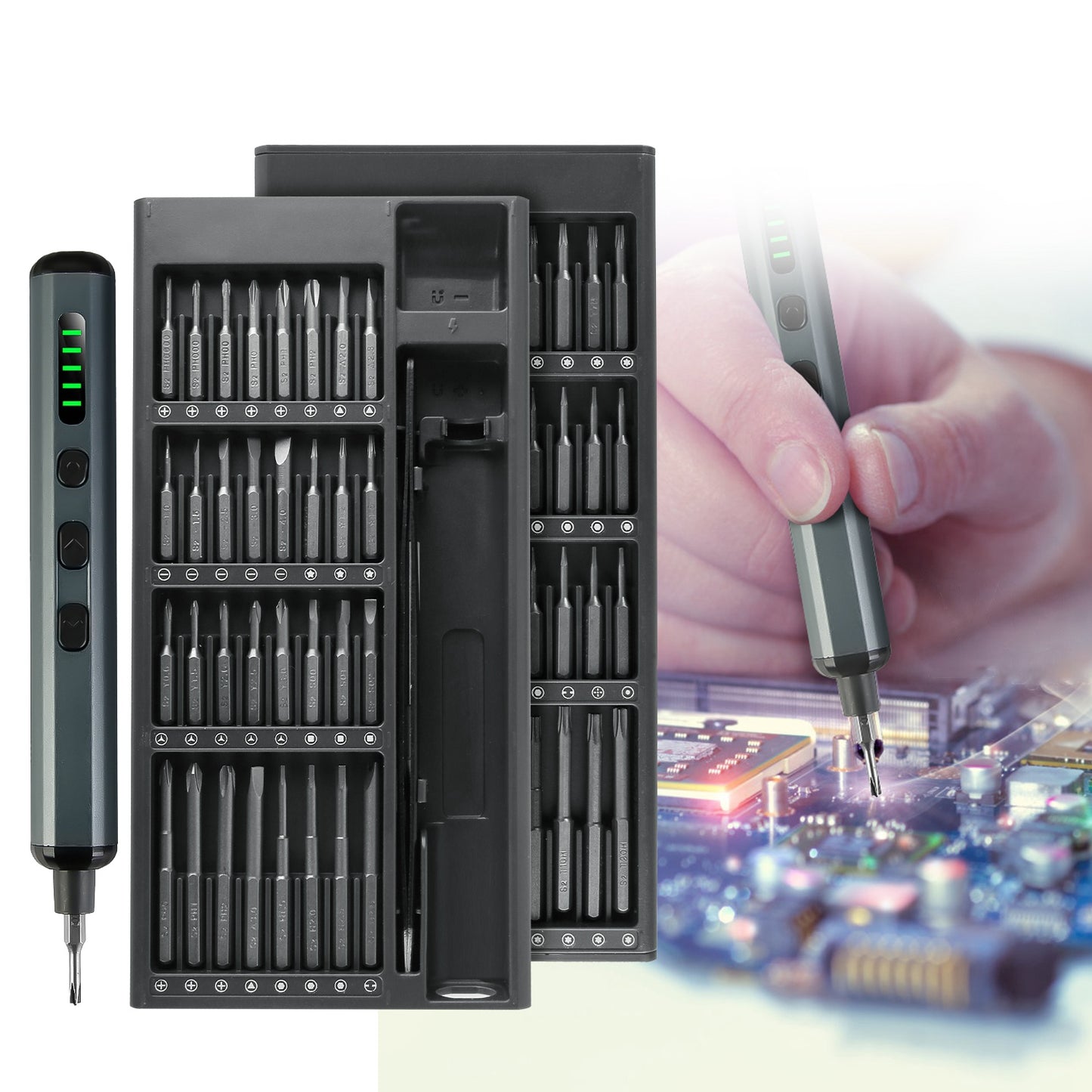 70 In 1 3.7V Mini Electric Screwdriver Kit Rechargeable Magnetic Repair Tool Kit with 5 Torque Settings 64 S2 Precision Bits 4 LED Lights for Phone Ca