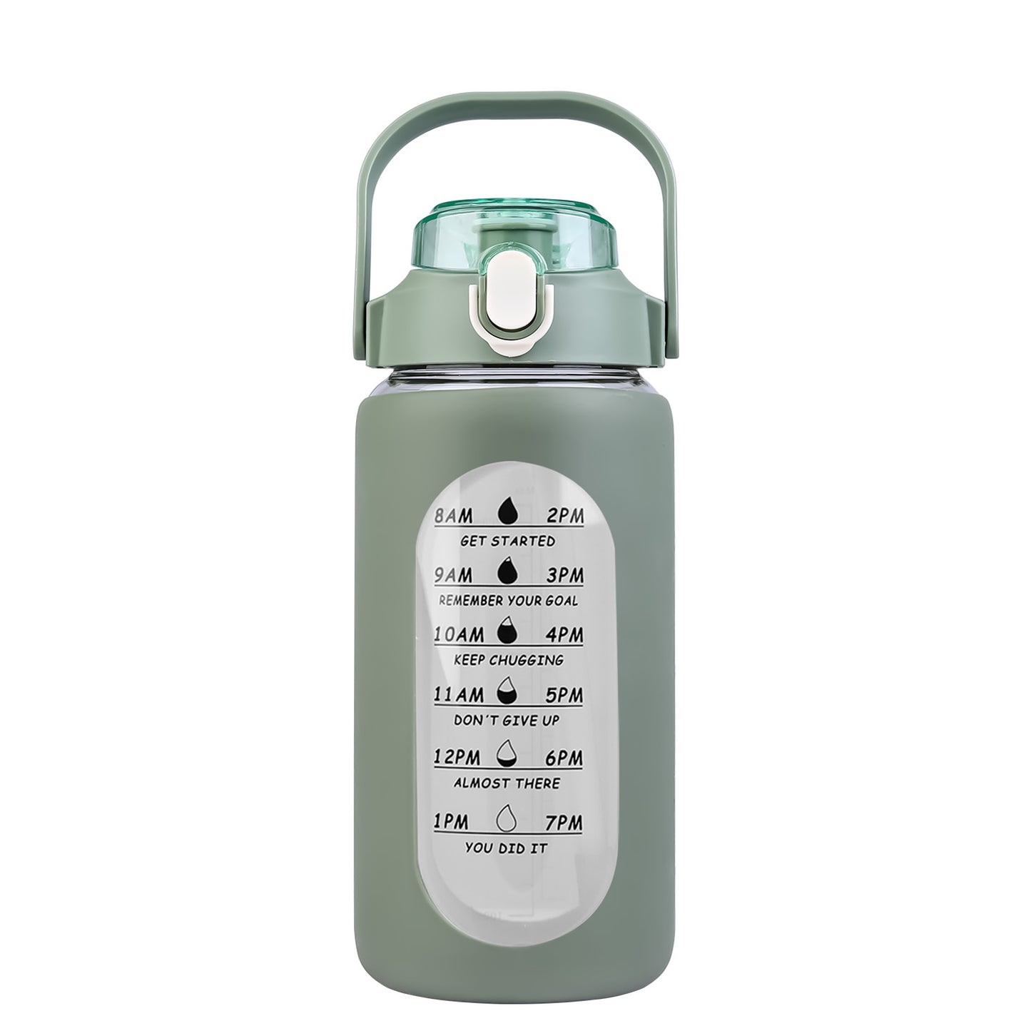 34Oz Glass Water Bottle Sports Water Bottle Motivational Water Bottle Water Intake Tracker Bottle with Straw Time Marker Silicone Sleeve Handle for Gy