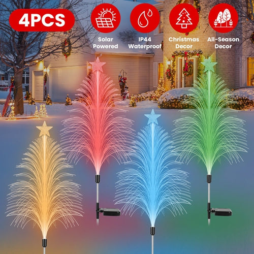 4-Pack 7-Color Solar Christmas Tree Lights – Fiber Optic, IP44 Waterproof