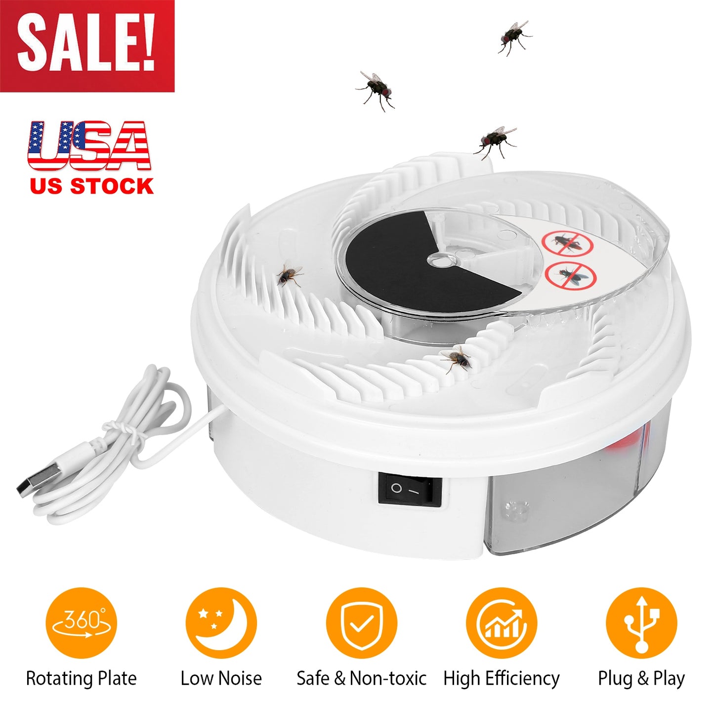 USB Powered Electric Fly Trap Automatic Flycatcher Rotating Fly Pest Repellent Tool For Home Kitchen Restaurant