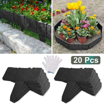 Plastic Garden Lawn Edging 20-Piece Cobblestone Effect