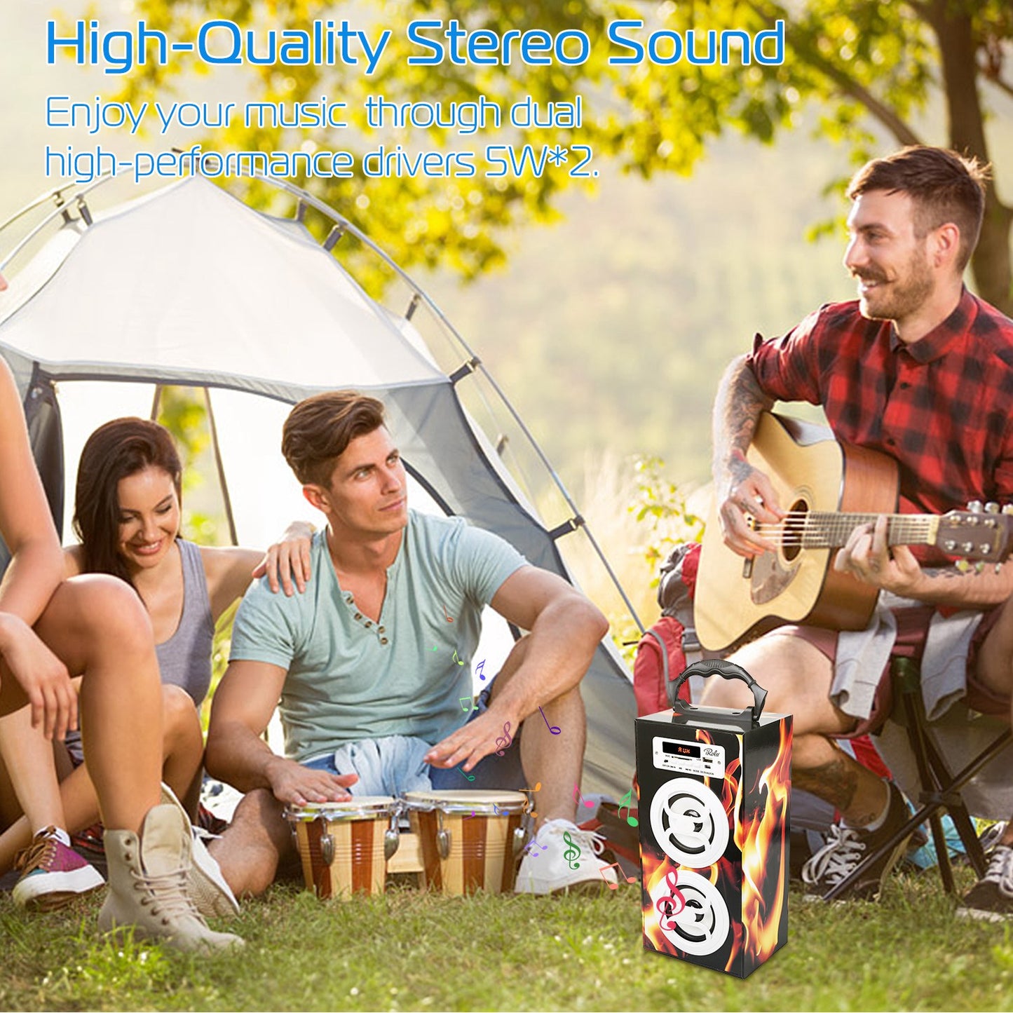 iRola Wireless Speaker 10W Powerful Subwoofer Wooden Loudspeaker FM AUX MMC for iPhone X Samsung S9 Tablet PC