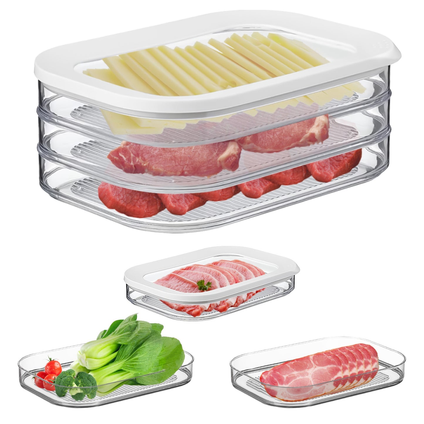 2Pcs Deli Meat Container With Lid for Fridge Stackable Bacon Container Clear Food Storage Box with Lid Meal Prep Container for Lunch Meat Salami Cold