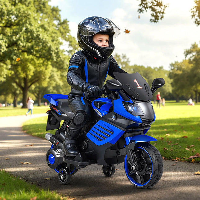 6V Kids Motorcycle with Headlights Music and Detachable Training Wheels