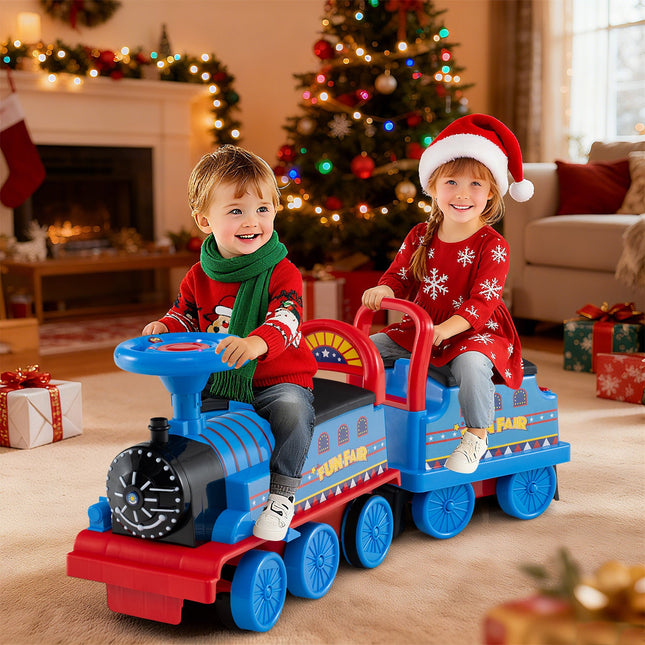 6V Ride on Train 2-Seater with Carriage and Flashing LED Lights