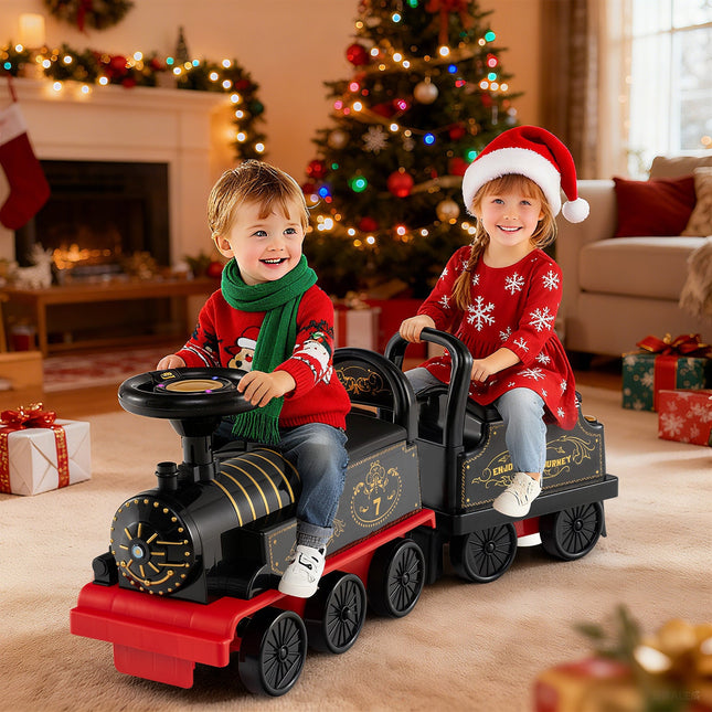 6V Ride on Train 2-Seater with Carriage and Flashing LED Lights