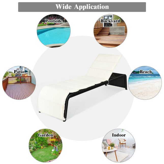 Patio Rattan Lounge Chair Back Adjustable Chaise Recliner with Cushioned