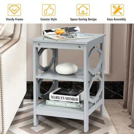 3-tier Nightstand Sofa Side End Accent Table-Black