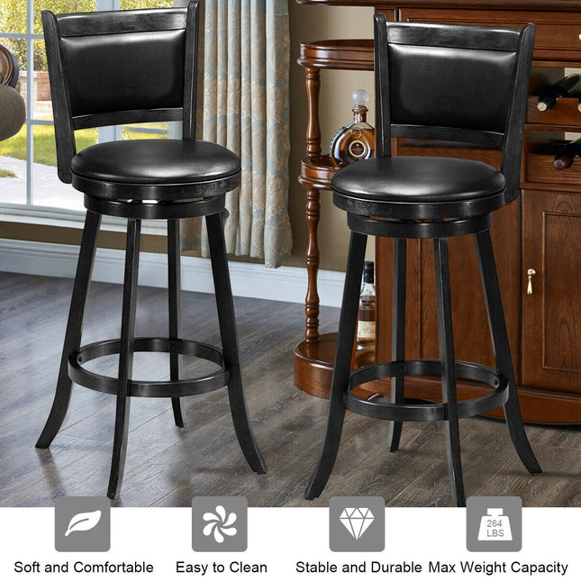 Set of 2 29 Inch Swivel Bar Height Stool Wood Dining Chair Barstool