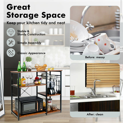 Industrial Kitchen Baker's Rack Microwave Shelf with 6 Hooks