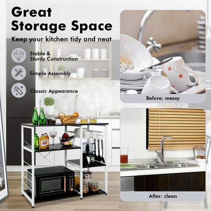 Industrial Kitchen Baker's Rack Microwave Shelf with 6 Hooks