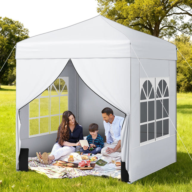 6.5 x 6.5 FT Pop up Canopy Tent with 4 Sidewalls and Wheeled Bag