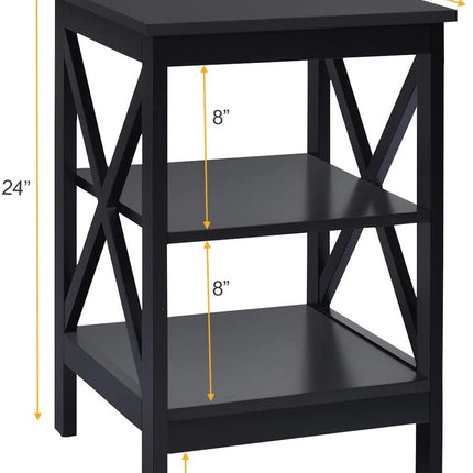 3-Tier X-Design Nightstands with Storage Shelves for Living Room Bedroom