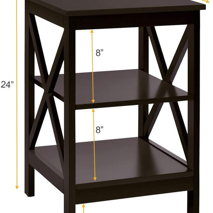 3-Tier X-Design Nightstands with Storage Shelves for Living Room Bedroom