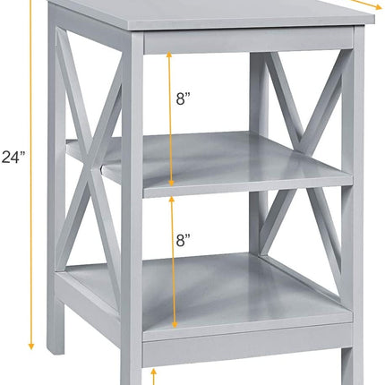 3-Tier X-Design Nightstands with Storage Shelves for Living Room Bedroom