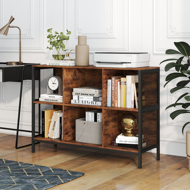 6 Cube Bookcase 42" Wide Horizontal Bookshelf with Accent Cubby Shelf