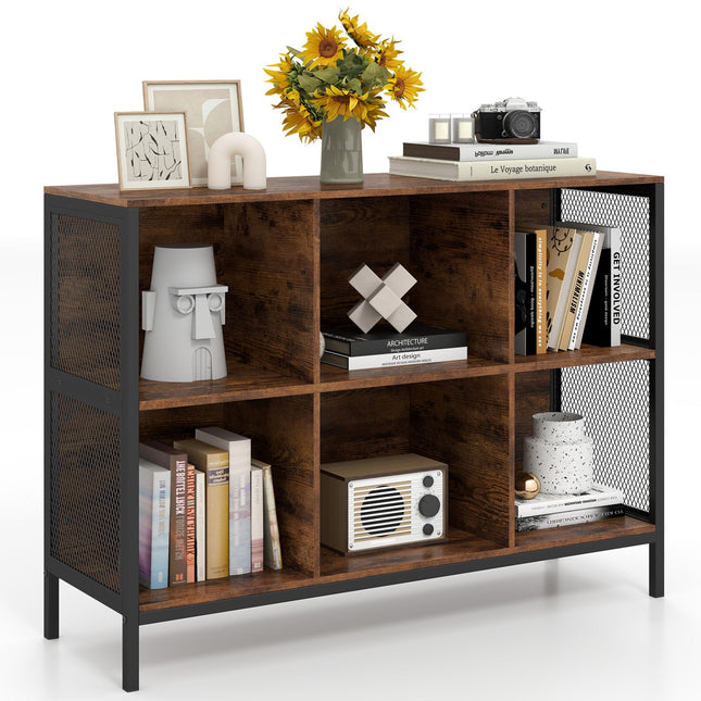 6 Cube Bookcase 42" Wide Horizontal Bookshelf with Accent Cubby Shelf