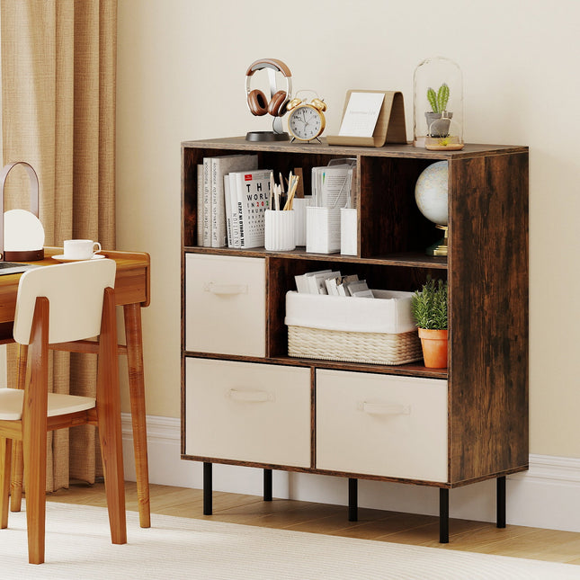 6-Cube Bookshelf with 3 Removable Folding Fabric Drawers for Living Room