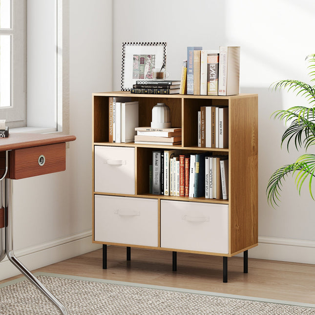 6-Cube Bookshelf with 3 Removable Folding Fabric Drawers for Living Room