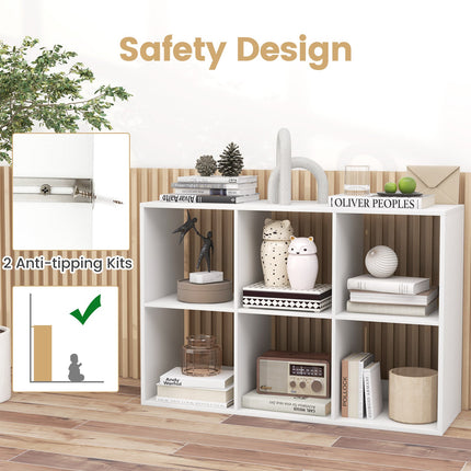 6 Cube Bookshelf with Back Guardrail for Living Room Bedroom