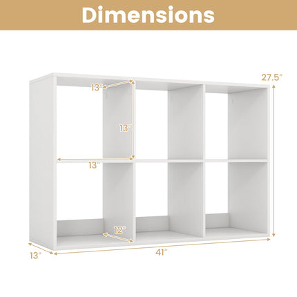 6 Cube Bookshelf with Back Guardrail for Living Room Bedroom