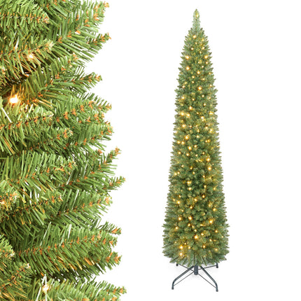 6 FT Pre-Lit Pencil Christmas Tree with 180 Warm White LEDs