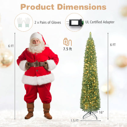 6 FT Pre-Lit Pencil Christmas Tree with 180 Warm White LEDs